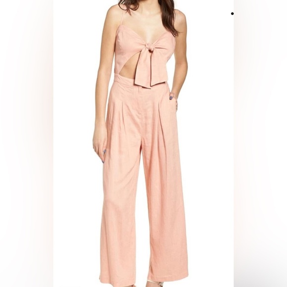 Anthropologie Moon River Pink Wide Leg Jumpsuit with Tie Detail - Picture 1 of 9